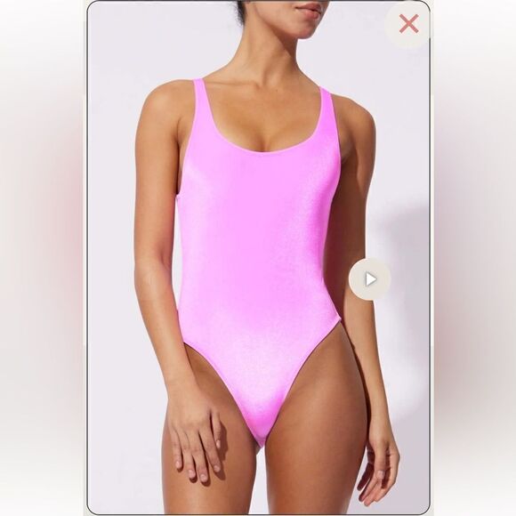 SOLID AND STRIPED THE LUELA - SOLID VELVET SWIMSUIT IN CARNATION - PINK NWT XS - Picture 1 of 8
